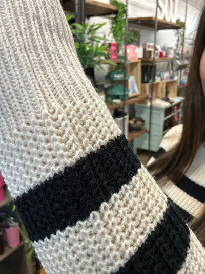 Black & Cream Striped Knit Sweater