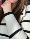 Ivory & Black Ruffle Detail Slim Fit Sweater