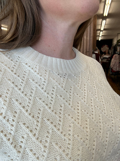 Ivory Solid Color Eyelet Knit Sweater