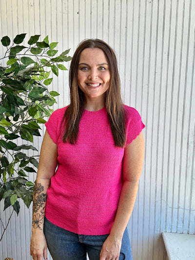 Hot Pink Short Sleeve Lightweight Sweater