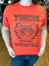 Orange Tee With Tiger Head & Tiger Logo Graphic