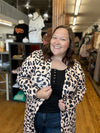 Leopard Open Front Pocketed Long Cardigan - Plus