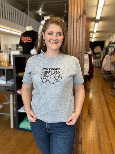 Gray Tee With Tiger Head Graphic