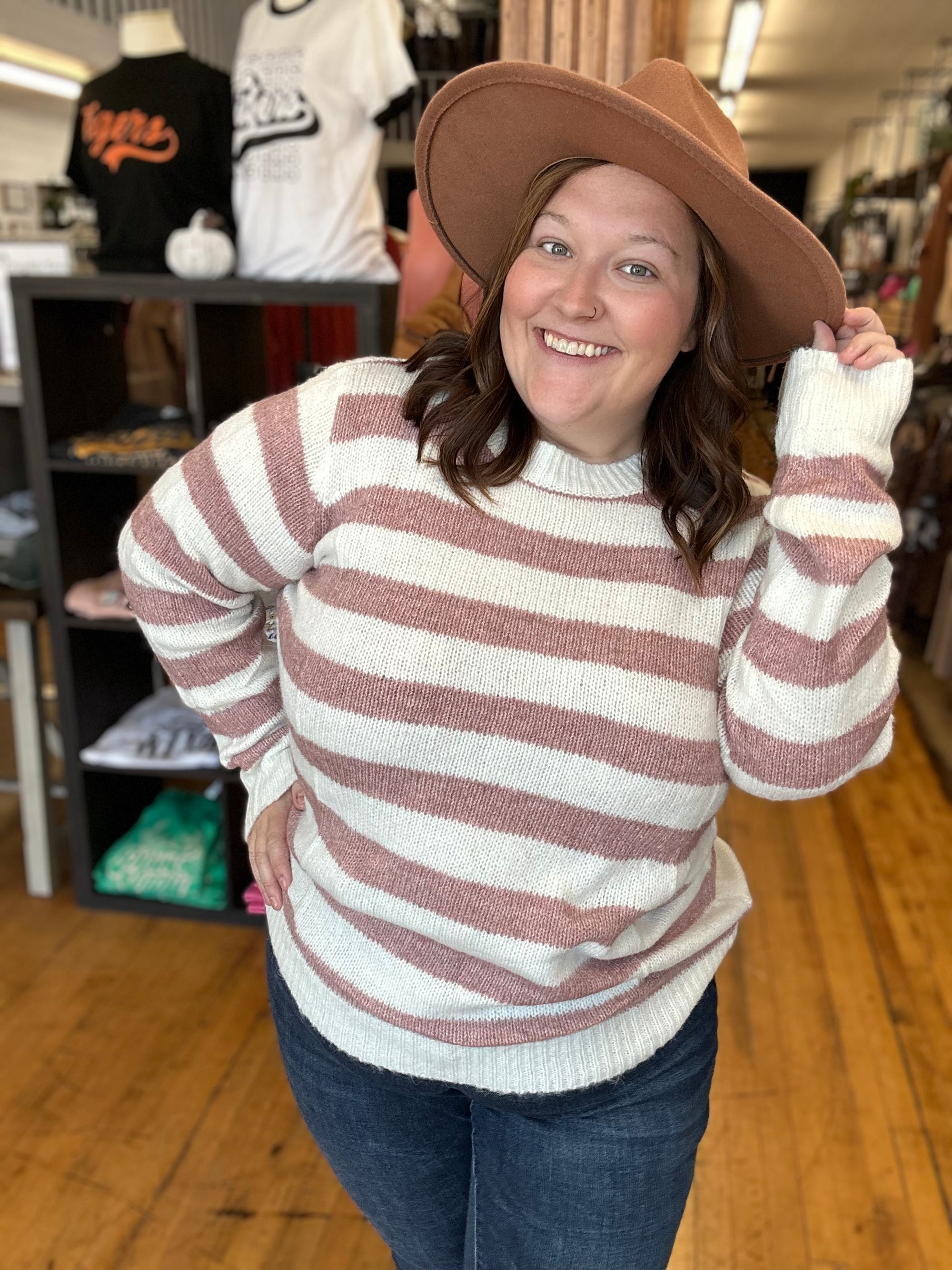 Mauve Striped Colorblock Long Sleeve Casual Sweater - Plus - Sprinkle of  Joy Boutique