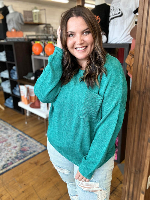 Teal Sweater with Pocket