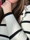 Ivory & Black Ruffle Detail Slim Fit Sweater - Plus
