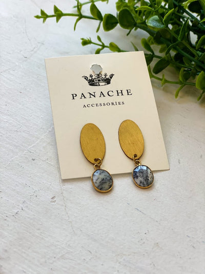Marble Stone & Brass Earrings