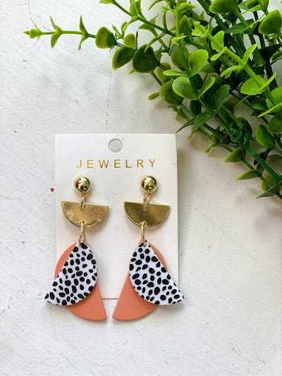 Coral & Dalmation Polymer Clay Earrings