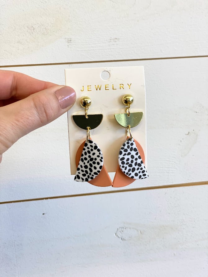 Coral & Dalmation Clay Earrings