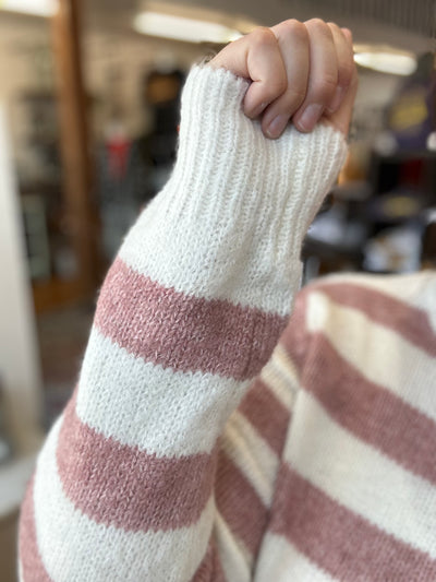 Mauve Striped Colorblock Long Sleeve Casual Sweater - Plus