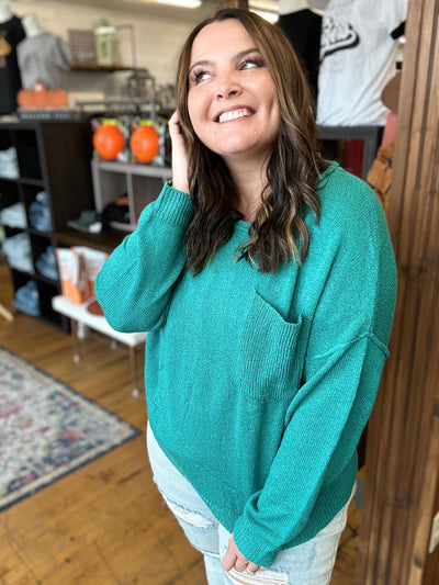 Teal Sweater with Pocket - Plus