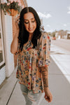 Taupe Floral 3/4 Sleeve Blouse