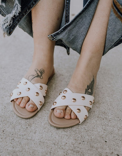 White Rollasole Studded Sandals