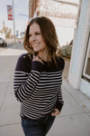 Navy & Ivory Striped Button Detail Sweater
