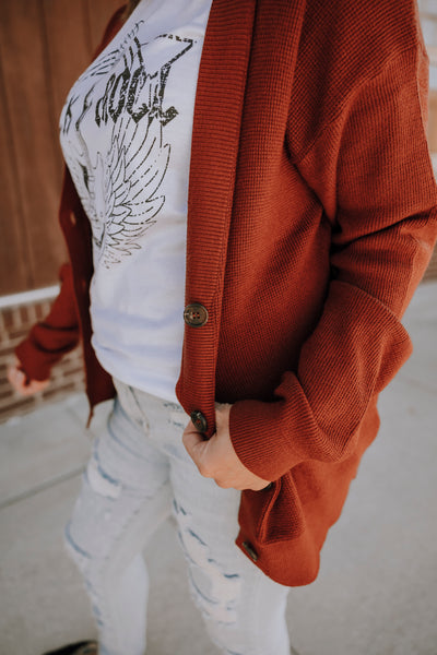 Rust Button Front Cardigan-Plus