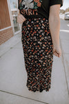 Black Floral Tiered Midi Skirt-Plus