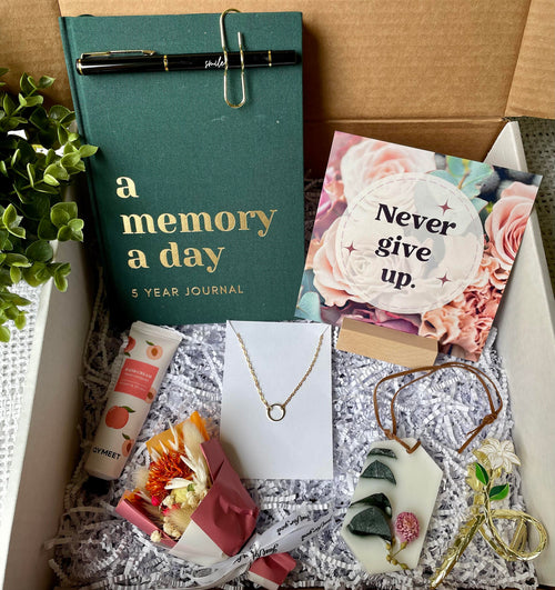 Memory a Day Journal Gift Box Never Give Up, Thinking of You, Gift for Mom, Shippable Gift, Just Because, Get Well Gift, Cancer, Friend