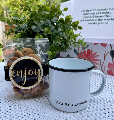 You Are Loved Mug Mini Gift Box Good Vibes Keychain, Birthday Gift, Gift for Her, Just Because, Miss You, Long Distance Friend, BFF, Joy Box