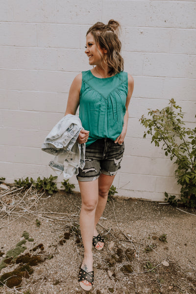 Teal Sleeveless Blouse